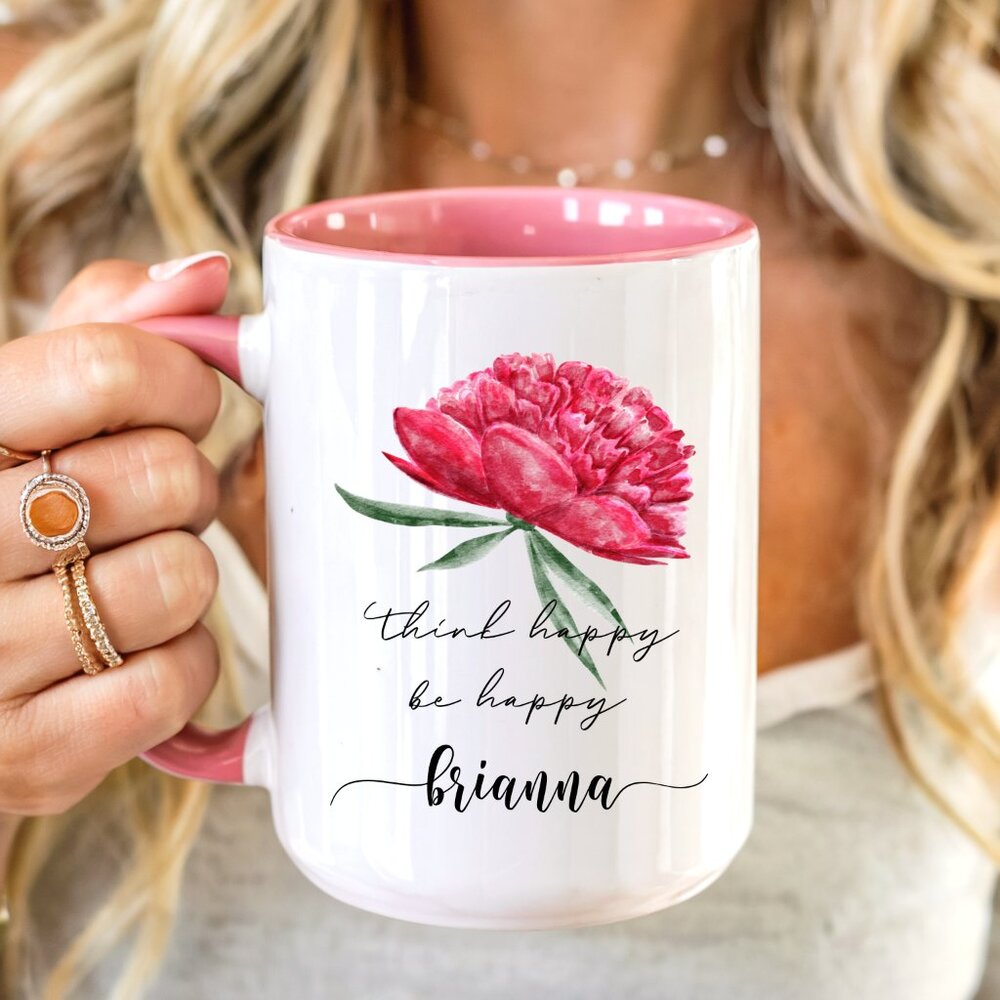 Custom Name Latte Mug, Elegant Floral Cup, Personalized Gift